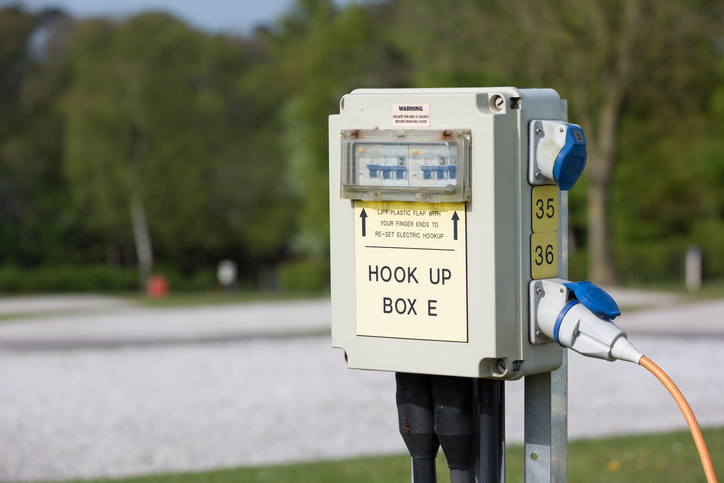 Camper Van hire in Europe - Electrical mains socket Camping site